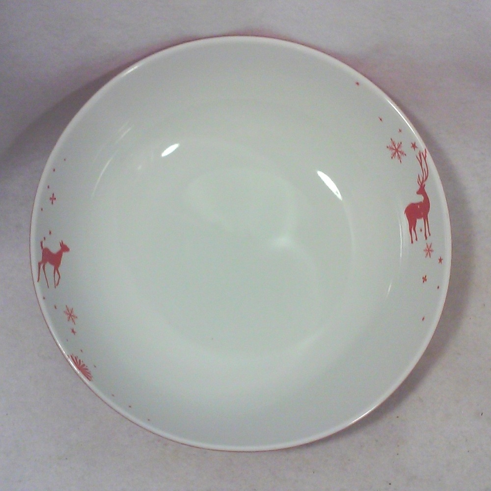 Vintage Porcelain Red White Large Serving Bowl Winter Christmas